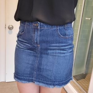 Express distressed denim mini skirt